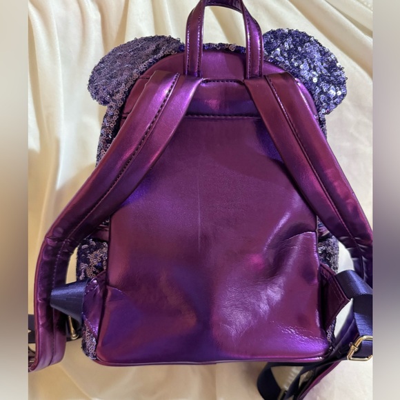 Loungefly Disney Parks Sparkling Purple Sequin Backpack - Picture 3 of 4